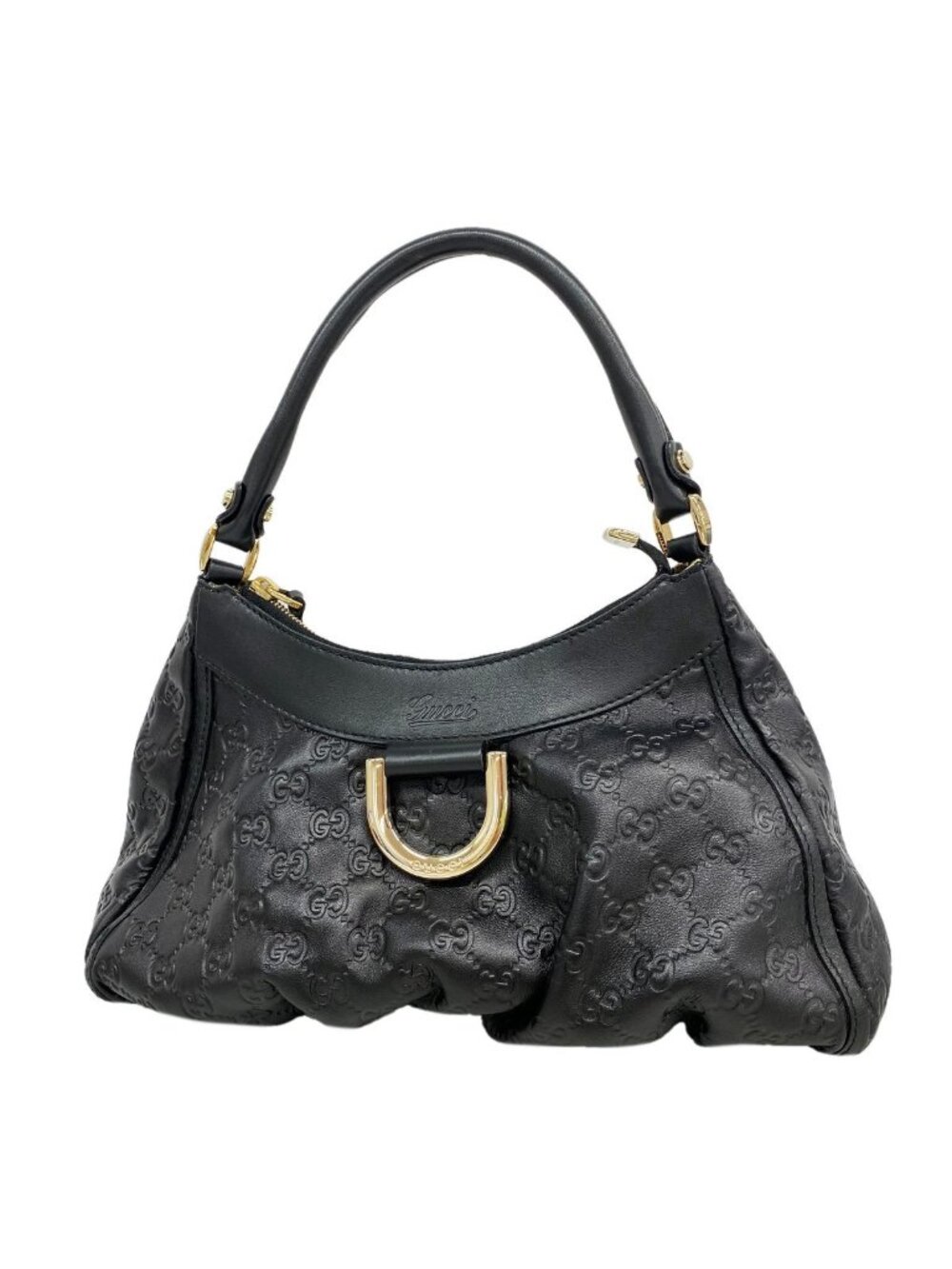 Gucci Shoulder Bag Guccissima Leather Black Champagne Gold